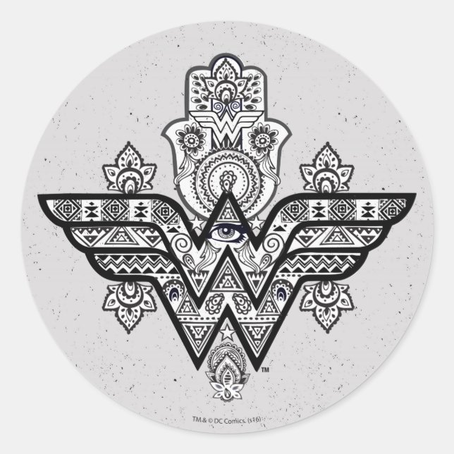 Wonder Woman Spiritual Paisley Hamsa Logo Classic Round Sticker (Front)