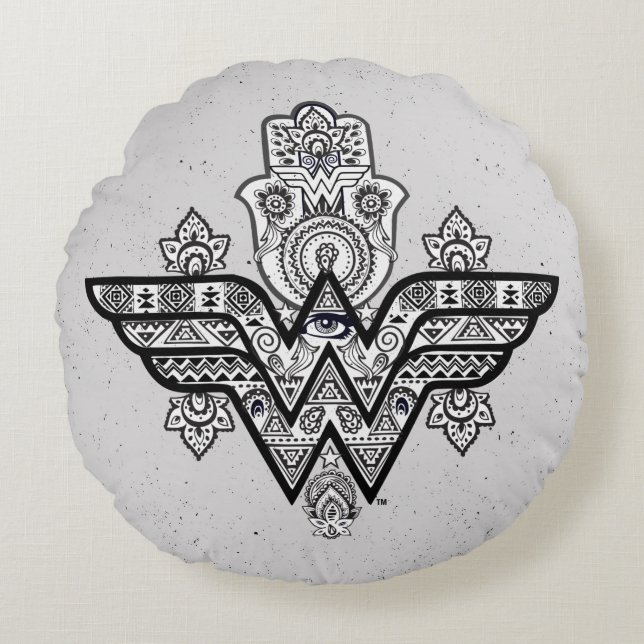 Wonder Woman Spiritual Paisley Hamsa Logo Round Cushion (Front)