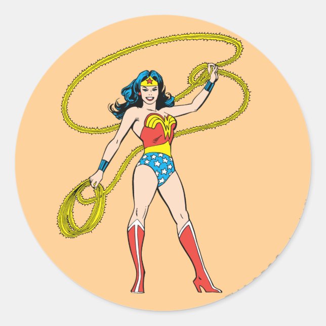 Wonder Woman Standing with Lasso Classic Round Sticker (Front)