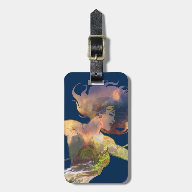 Wonder Woman Sunset Waterfall Silhouette Luggage Tag (Front Vertical)
