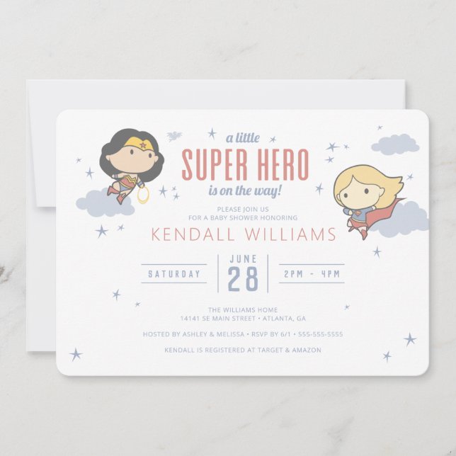 Wonder Woman & Supergirl | Super Hero Baby Shower Invitation (Front)