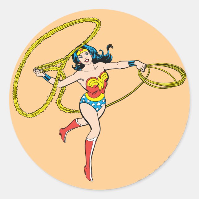 Wonder Woman Swinging Lasso Classic Round Sticker (Front)
