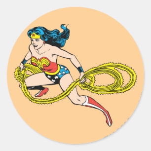 Wonder Woman Swinging Lasso Left Classic Round Sticker