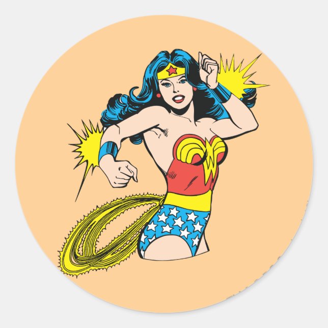 Wonder Woman Twist with Glowing Cuffs Classic Round Sticker (Front)