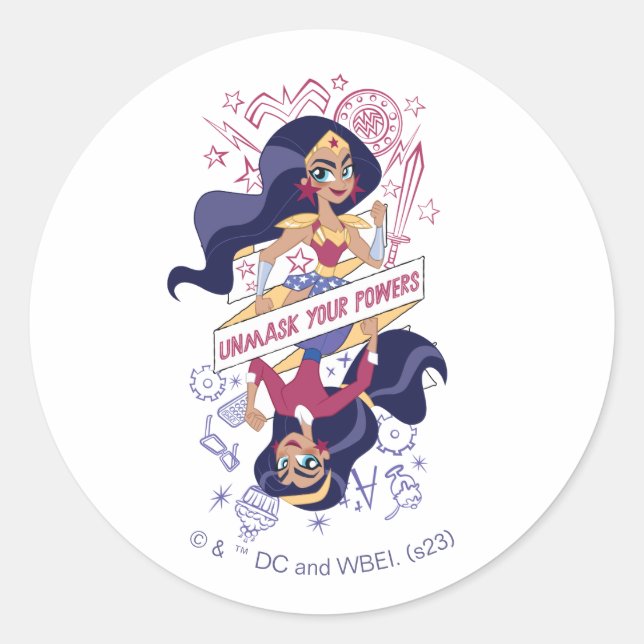 Wonder Woman Unmask Your Powers Classic Round Sticker (Front)