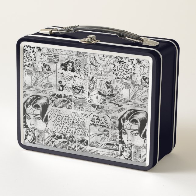 Wonder Woman Vintage Comic Pattern Metal Lunch Box (Front)