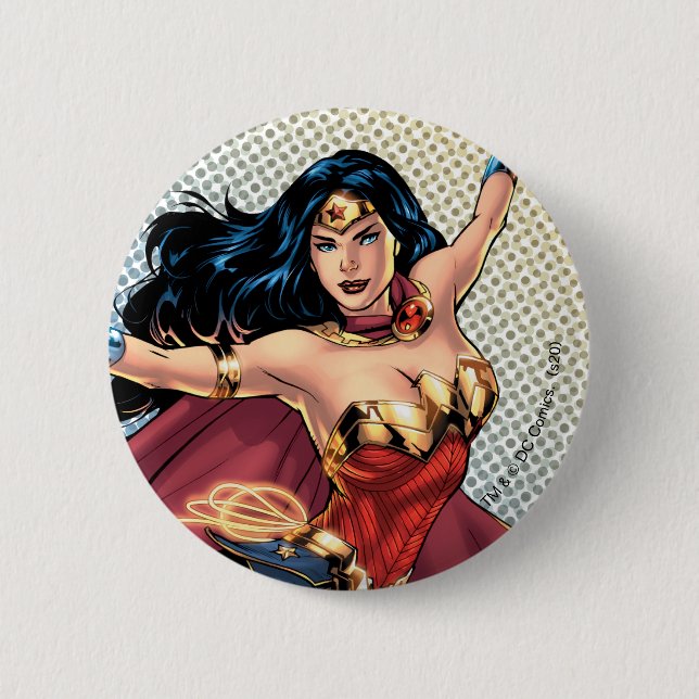 Wonder Woman Wearing Cape 6 Cm Round Badge (Front)