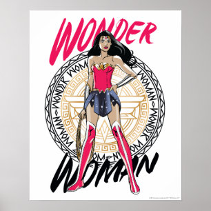 Wonder Woman With Greek Tribal Emblem Poster