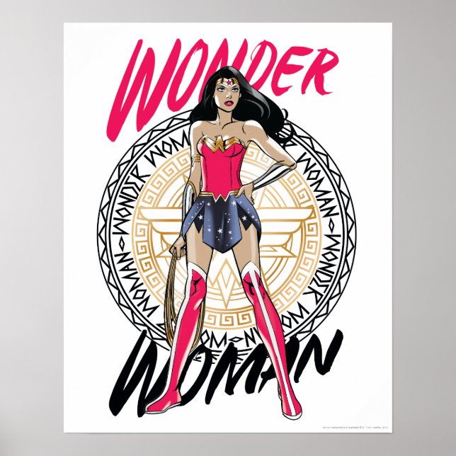 Wonder Woman With Greek Tribal Emblem Poster (Front)