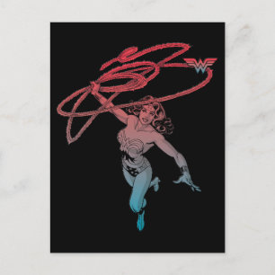 Wonder Woman With Lasso Red Blue Gradient Line Art Postcard