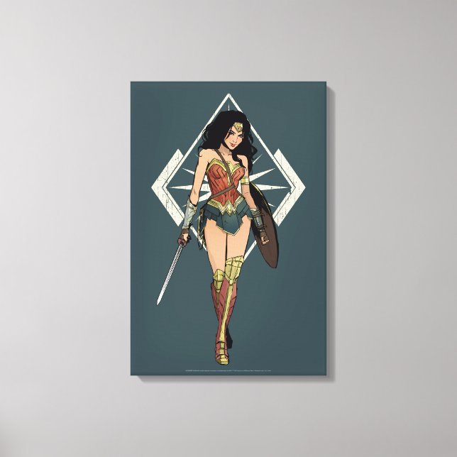 Wonder Woman With Sword Comic Art Canvas Print (Front)