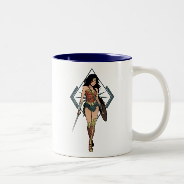 Wonder Woman With Sword Comic Art Two-Tone Coffee Mug (Right)