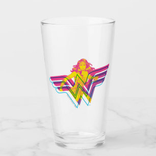 Wonder Woman Yellow-Pink Comic Art Logo Glass