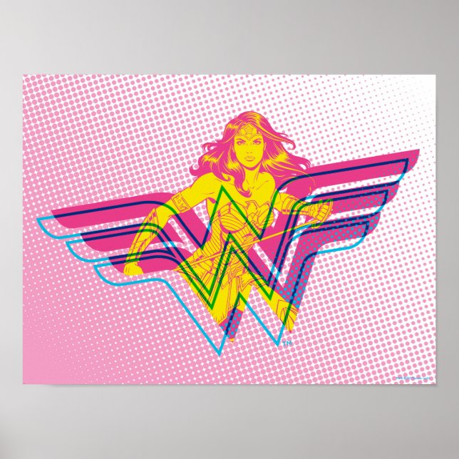 Wonder Woman Yellow-Pink Comic Art Logo Poster (Front)