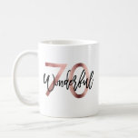 Wonderful 70th | Modern Elegant Rose Gold Birthday Coffee Mug<br><div class="desc">Celebrate your wonderful chic 70th Birthday with this modern,  elegant mug with brush hand lettering and faux rose gold / black design. Interior colour can be changed below. Part of the "Fabulous 70th" collection.</div>