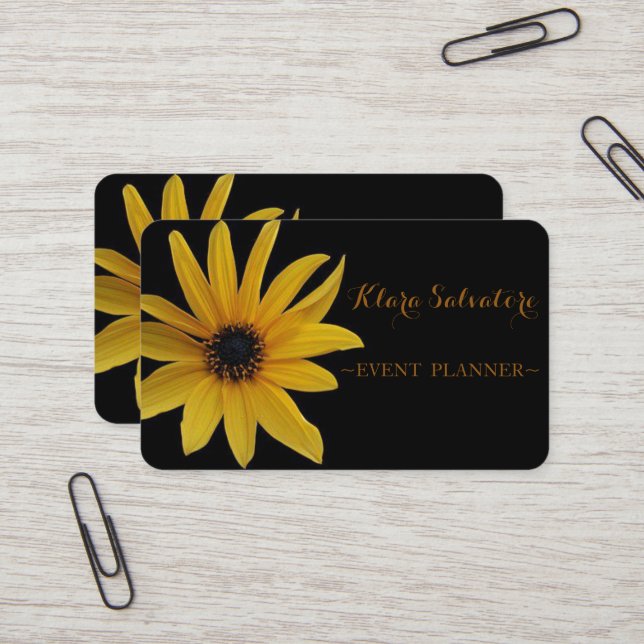 Wonderful Adorable Black With Yellow Sunflower Business Card (Front/Back In Situ)