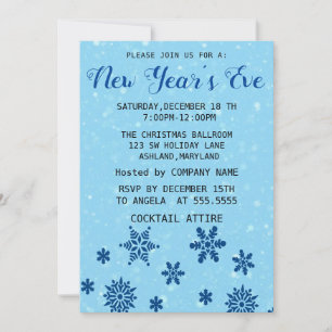Wonderful, Amazing, Blue Snow Flake New Year Invitation