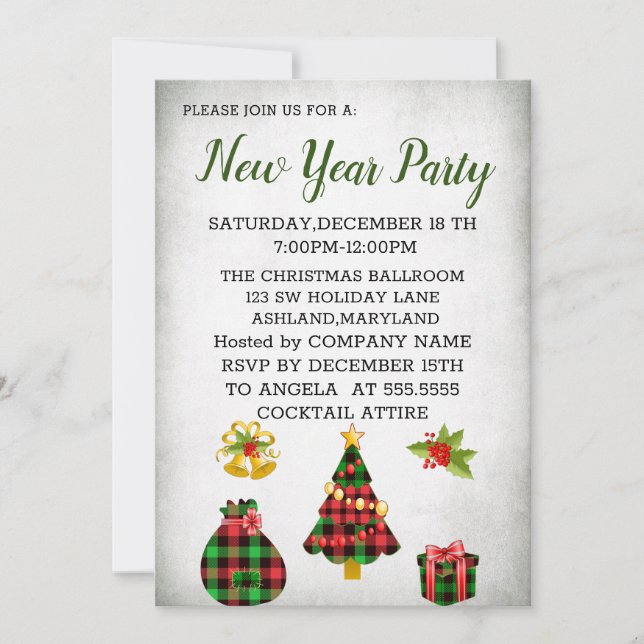 Wonderful, Amazing Grey New Year Invitation (Front)
