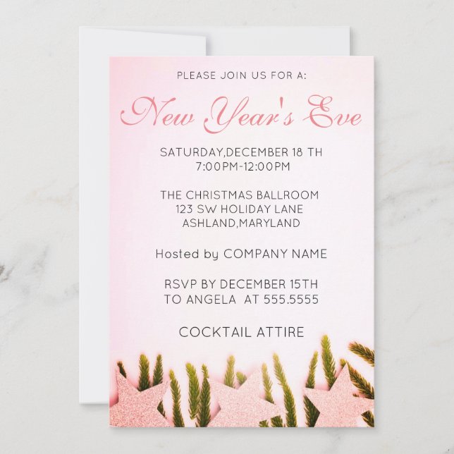 Wonderful, Amazing, Pink New Year  Invitation (Front)