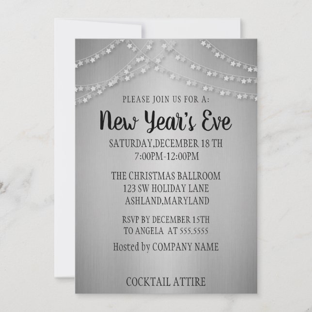 Wonderful, Amazing, Silver Sparkly NewYear Invitation (Front)