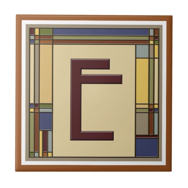 Wonderful Arts & Crafts Geometric Initial E Tile (Front)