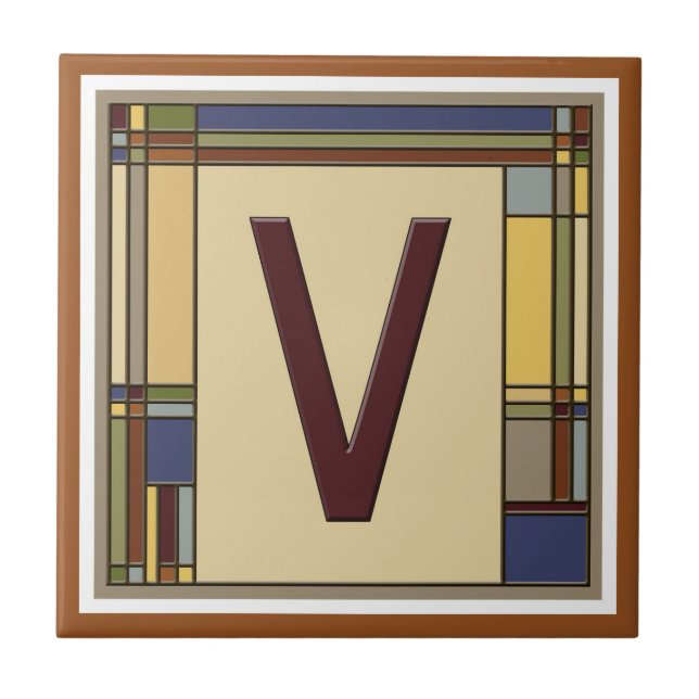 Wonderful Arts & Crafts Geometric Initial V Tile (Front)