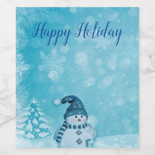 Wonderful, Awesome,Gorgeous Blue Snowman Wine Label