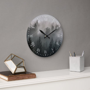 Wonderful black and white dawn mountains large clock