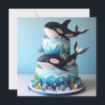 WONDERFUL BLACK & WHITE ORCA WHALE BIRTHDAY CAKE CARD<br><div class="desc">CUTE BLACK AND WHITE ORCA WHALE THEMED  KIDS BIRTHDAY LAYER CAKE ON THE FRONT OF THE CARD.  COMPLETELY EDITABLE COPY ON THE BACK.</div>