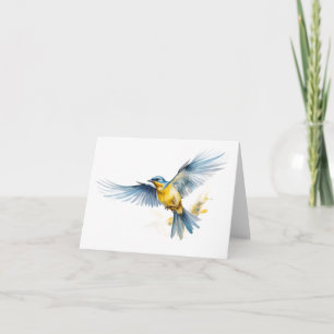 Wonderful Blue and Yellow Bird Flying BLANK Card