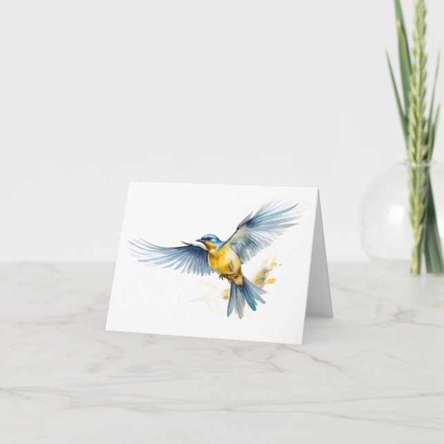 Wonderful Blue and Yellow Bird Flying BLANK  Card (Front)