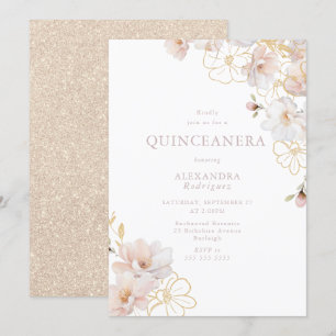 Wonderful Blush & Gold Enchanted Quinceanera Invitation