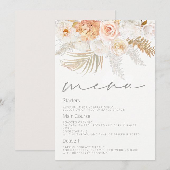 Wonderful Blush, Gold & Ivory Wedding Menu (Front/Back)