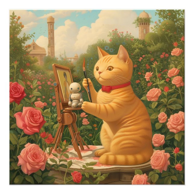 Wonderful Cat & Little Robot: Art in the Garden Photo Print (Front)