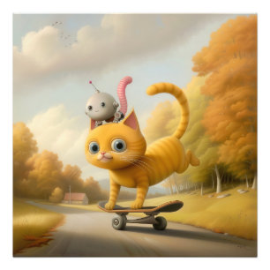Wonderful Cat & Little Robot: skateboard skills! Photo Print