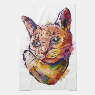 Wonderful cat painted in watercolor tea towel