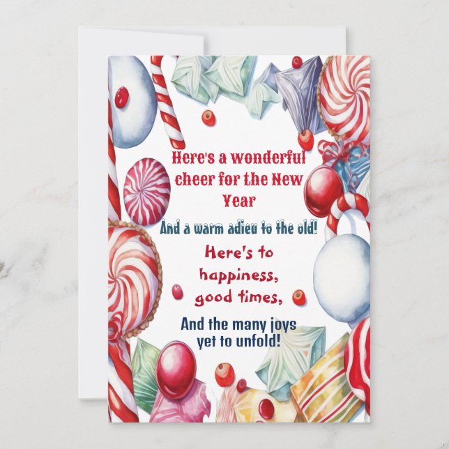 Wonderful Cheer For The New Year Kid's Candy Card (Front)