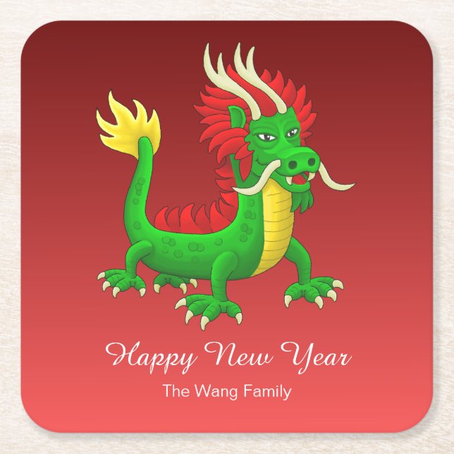 Wonderful Chinese Dragon Square Paper Coaster (Front)