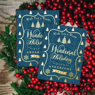 Wonderful Christmas Dark Teal Foil Holiday Postcard