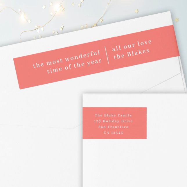 Wonderful Christmas | Modern Stylish Orange Red  Wrap Around Label (Creator Uploaded)