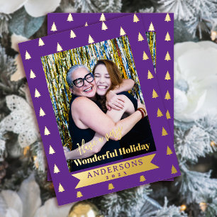 Wonderful Christmas Photo Purple Foil Holiday Postcard