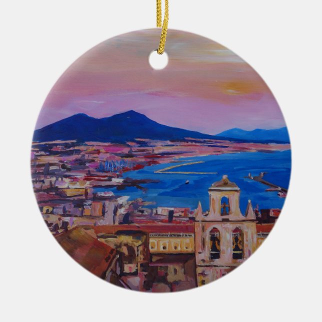 Wonderful City View of Naples with Mount Vesuv Ceramic Tree Decoration (Front)