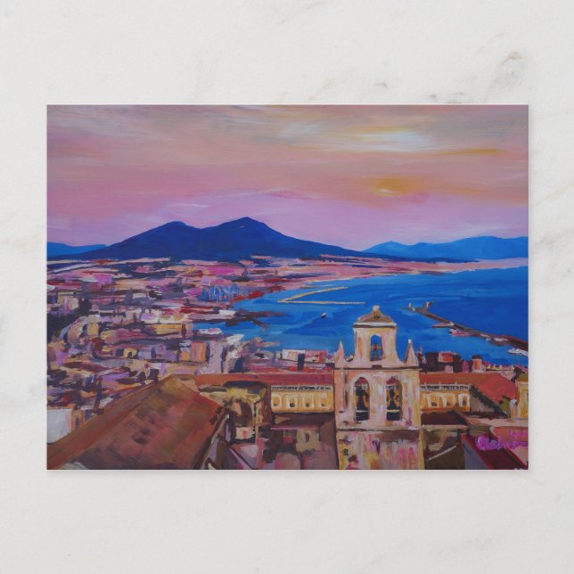 Wonderful City View of Naples with Mount Vesuv Postcard (Front)