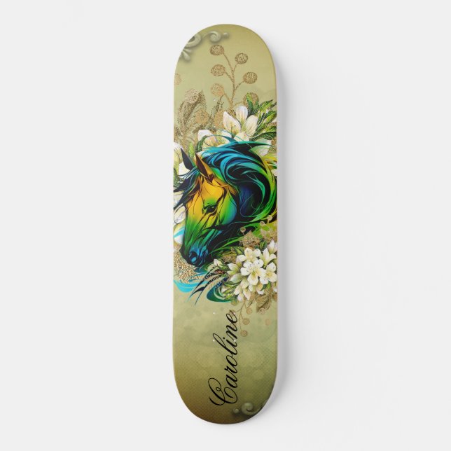 Wonderful colourful horse skateboard (Front)