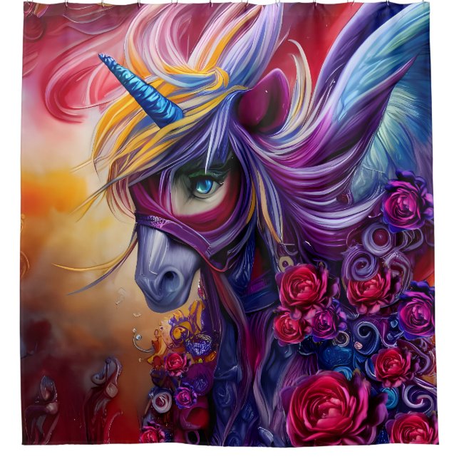 Wonderful colourful unicorn shower curtain (Front)