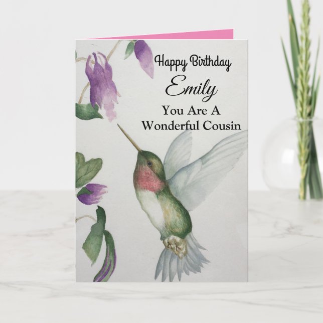 Wonderful Cousin Happy Birthday Hummingbird Card (Front)