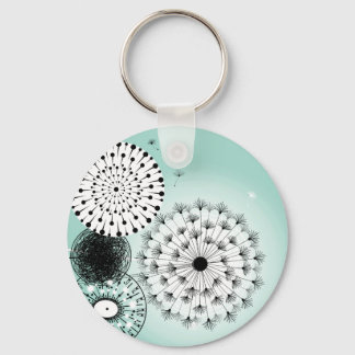 Wonderful Dandelions Blue Button Keychain