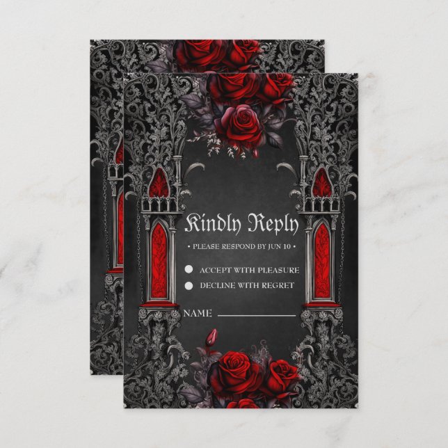 Wonderful dark gothic wedding design. RSVP card (Front/Back)