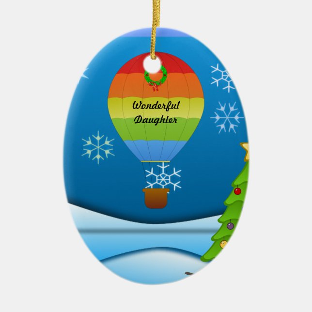 Wonderful Daughter, colourful hot air balloon Ceramic Tree Decoration (Front)