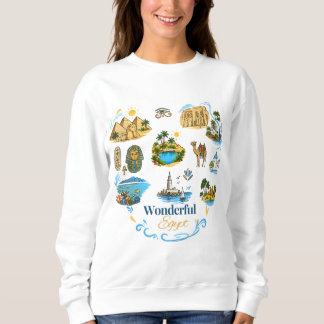 "Wonderful Egypt" Illustrated Travel Collage Sweatshirt
